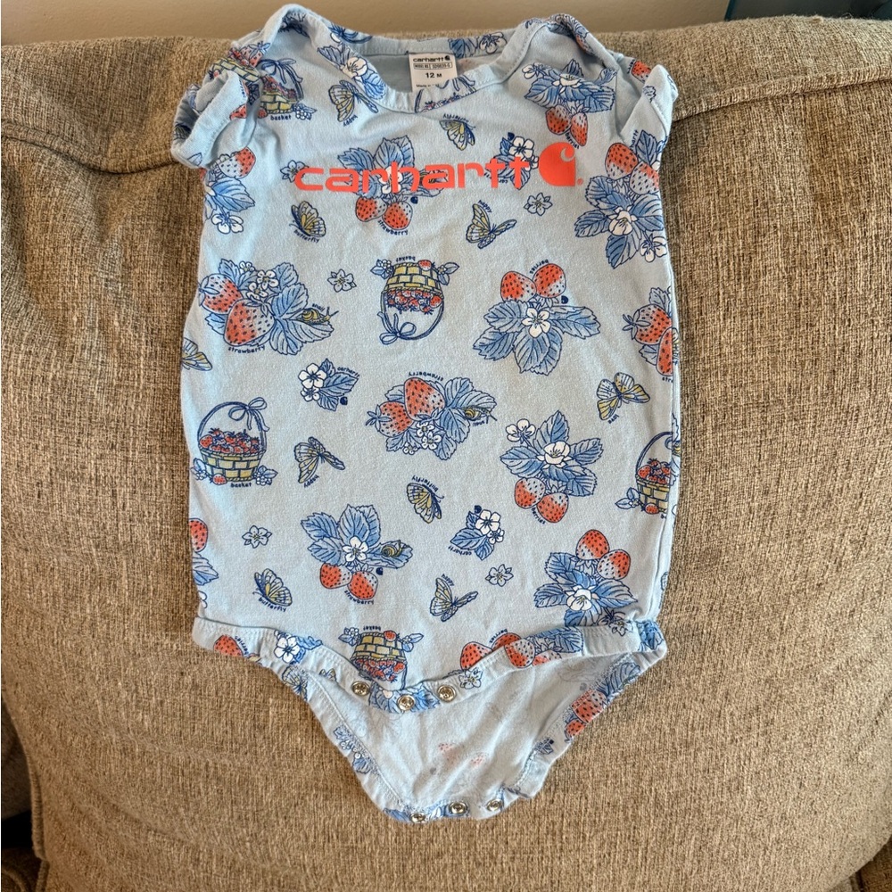 Carhartt Light Blue Kids Bodysuit with Floral and Basket Print